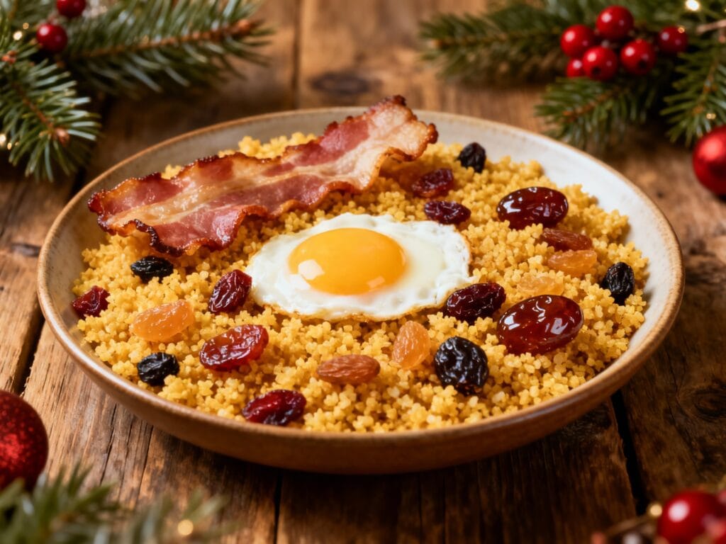 Imagem atual: crie uma imagem para esse titulo Farofa Natalina com Bacon, Ovos e Frutas Secas